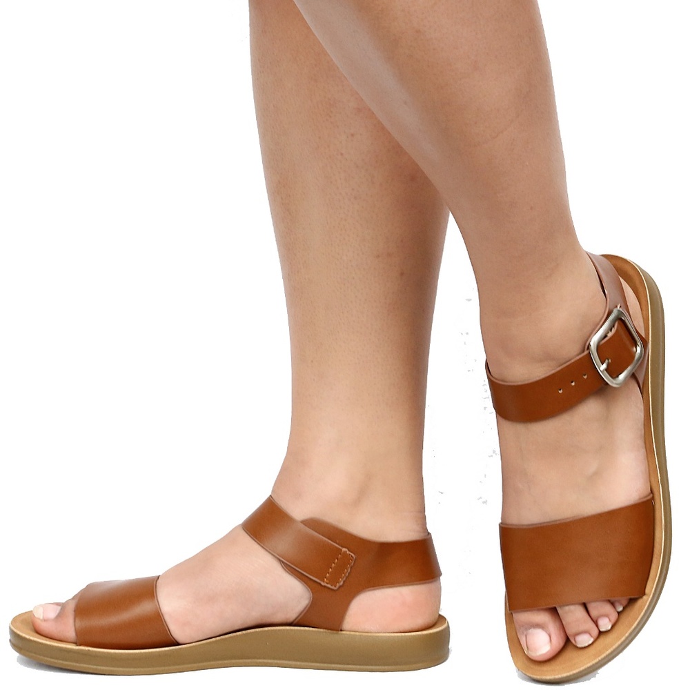 New Tan Comfy Flex Sole Ankle Strap Sandals